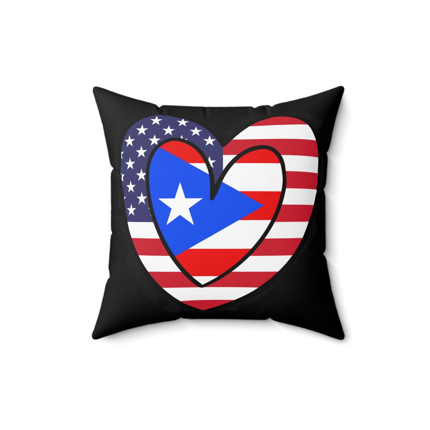 Puerto Rican American Heart Valentines Day Gift Half Boricua PR USA Flag Spun Polyester Square Pillow