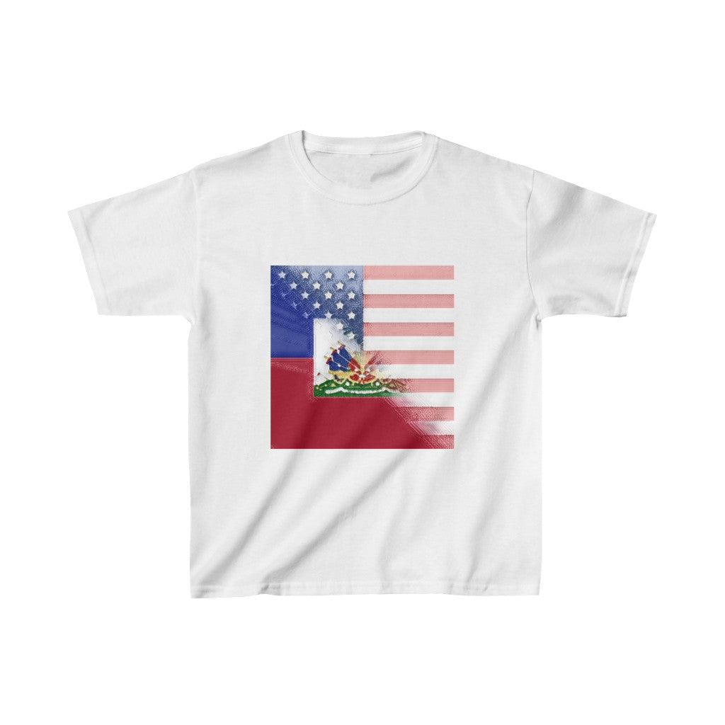 Kids Haiti America Flag Painted | Half Haitian American Flag T-Shirt | Unisex Tee Shirt