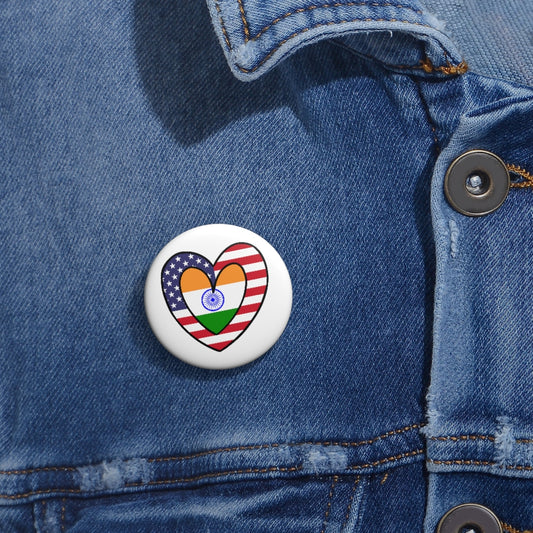 Indian American Asian Flag Inner Heart Pin Button | India USA