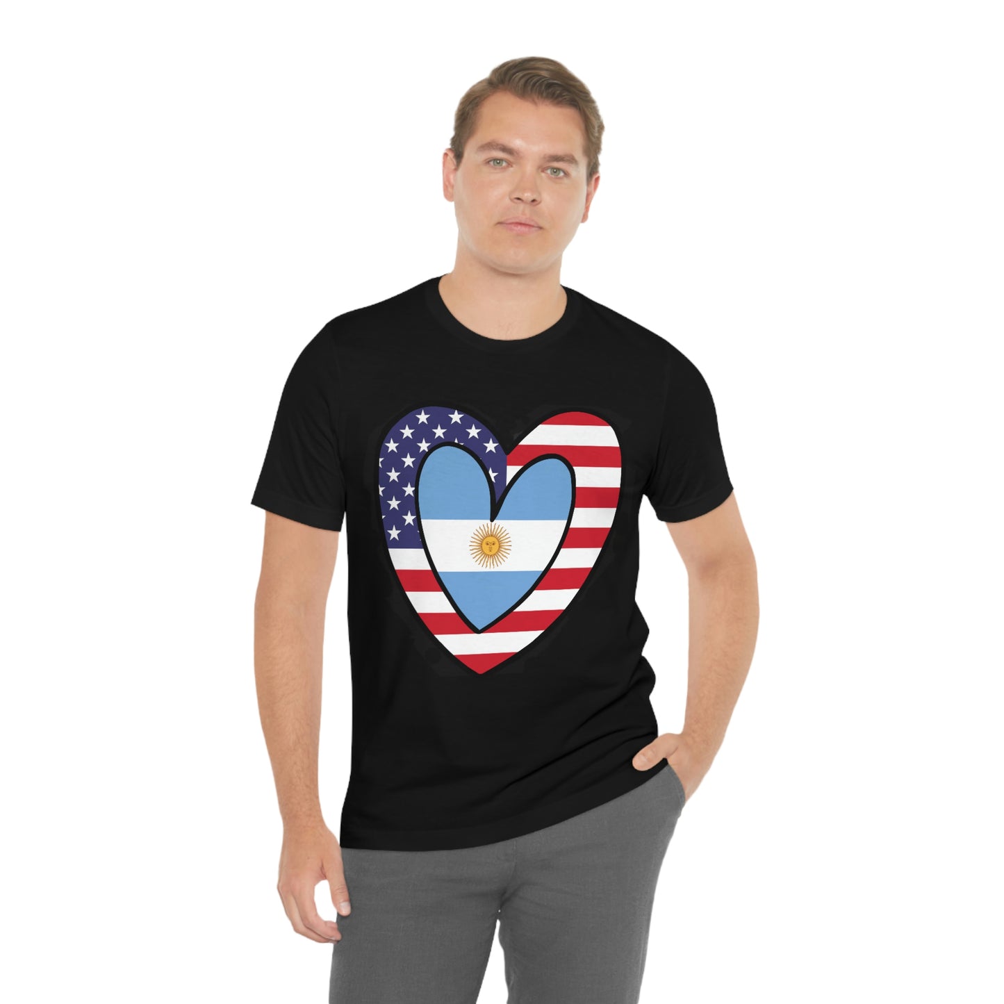 Argentinian American Heart Valentines Day Gift Tee Shirt | Half Argentina USA Flag T-Shirt