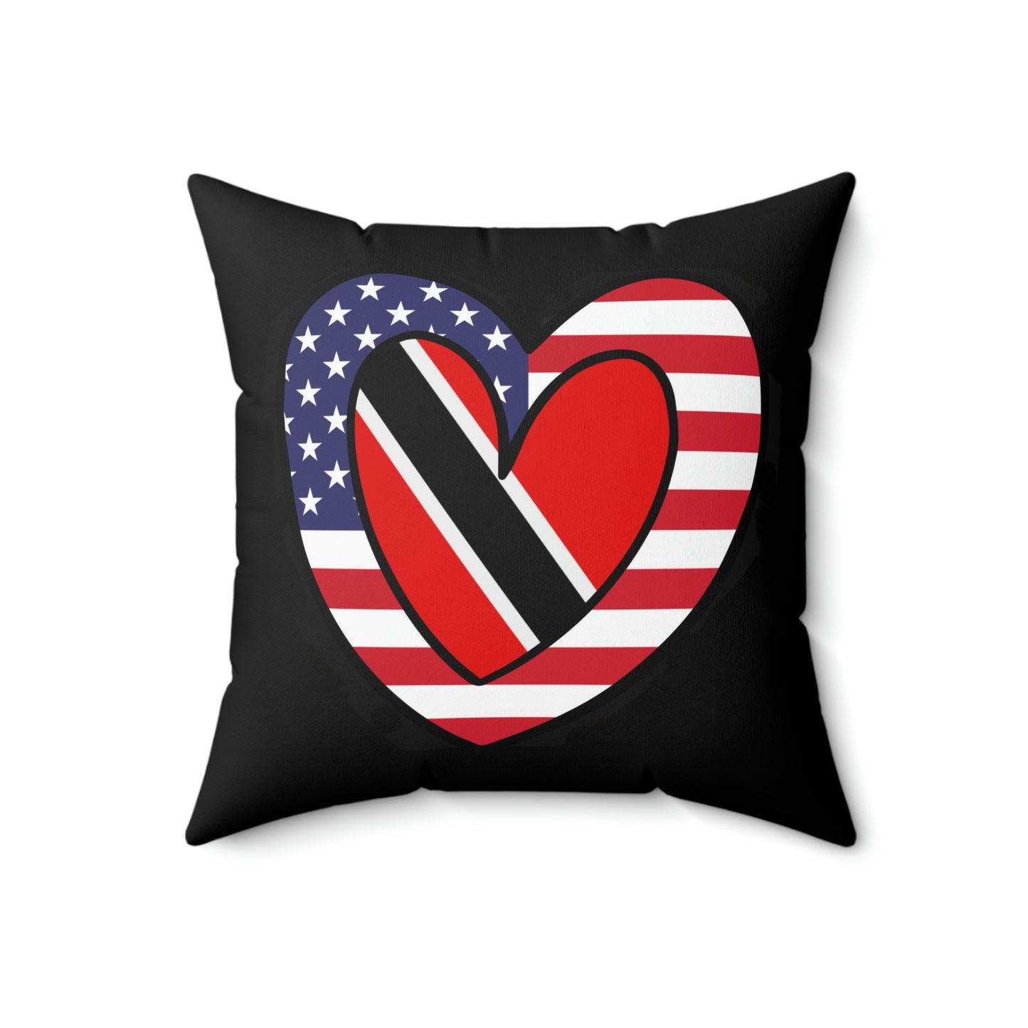 Trinidad Tobago American Heart Valentines Day Gift Half Trini USA Flag Wedding Spun Polyester Square Pillow