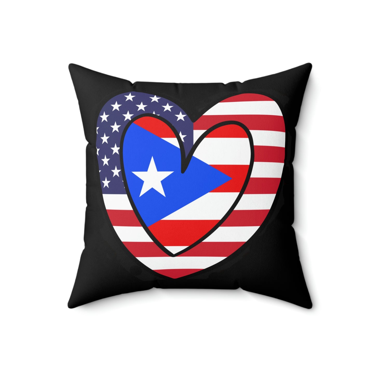 Puerto Rican American Heart Valentines Day Gift Half Boricua PR USA Flag Spun Polyester Square Pillow