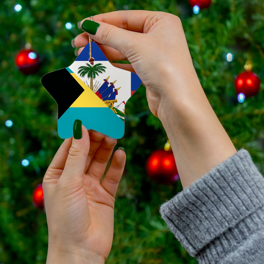 Haiti Bahamas Flag Ceramic Ornaments | Haitian Bahamian Christmas Tree