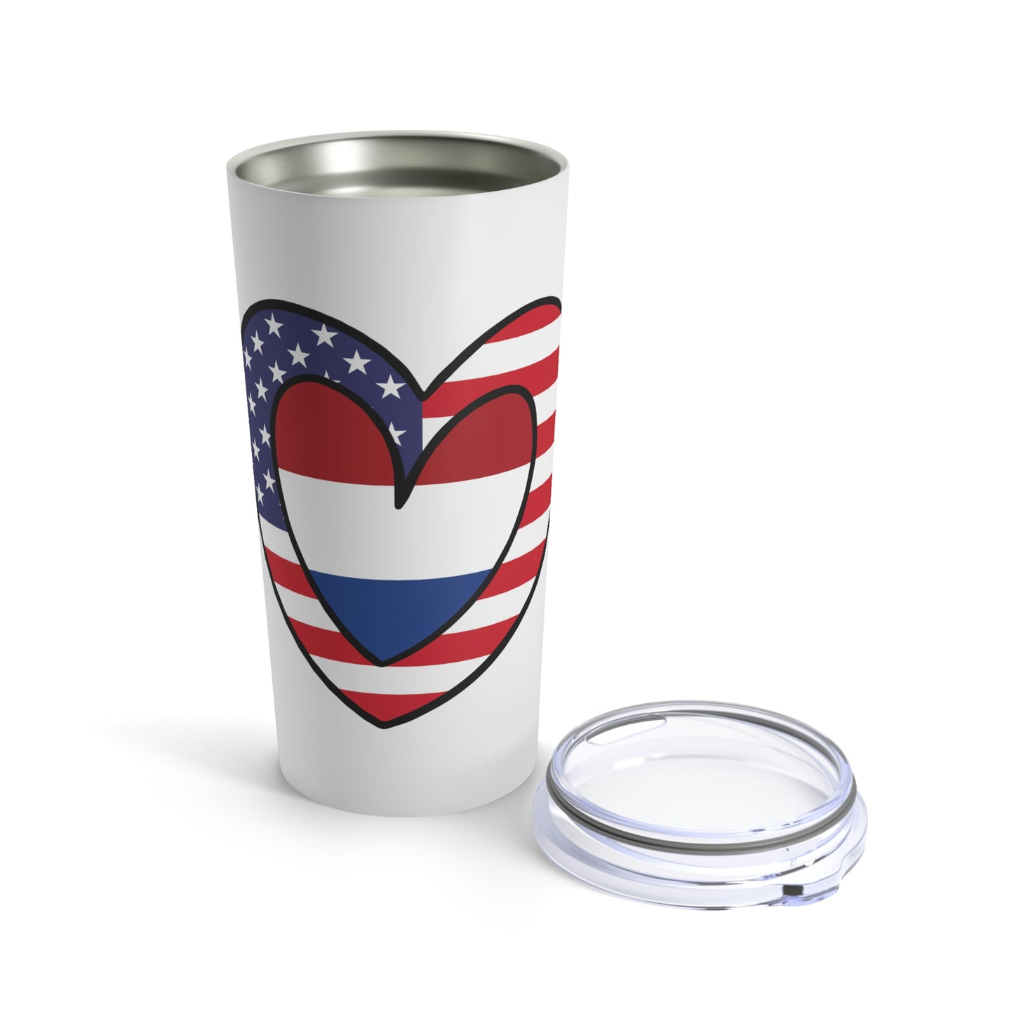 Dutch American Heart Valentines Day Gift Half Netherlands USA Flag Tumbler 20oz Beverage Container