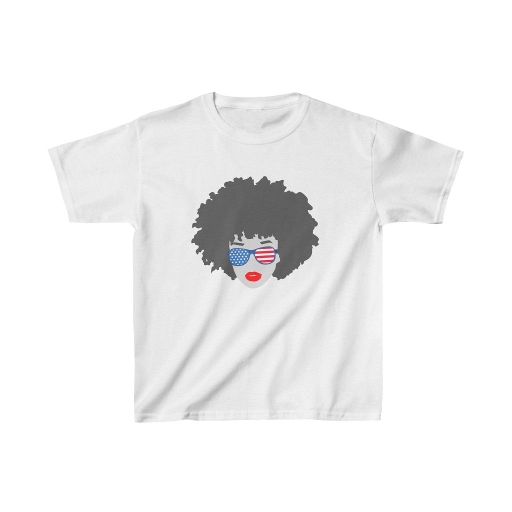 Kids American Woman USA Flag Glasses T-Shirt | Unisex Tee Shirt