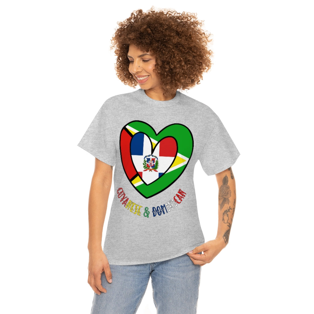 Guyana Dominican Republic Flag Heart Tee Shirt 2 | Unisex Guyanese DR T-shirt