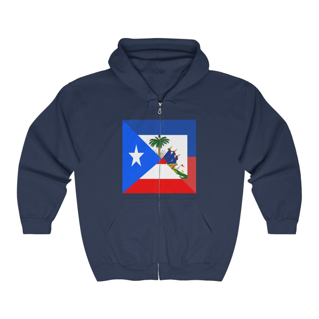 Puerto Rican Haitian Flag Half PR Haiti Zip Hoodie | Hooded Sweatshirt