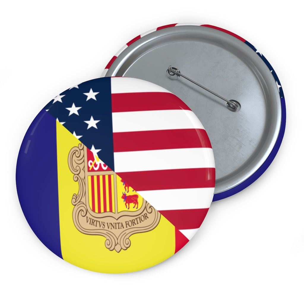 Andorran American Flag Pin Button | Andorra USA America