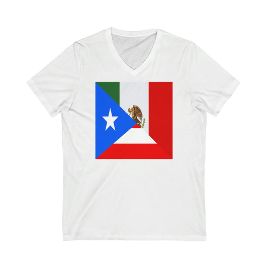 Puerto Rican Mexican Flag Half Mexico Puerto Rico V-Neck T-Shirt | Unisex Vee Shirt