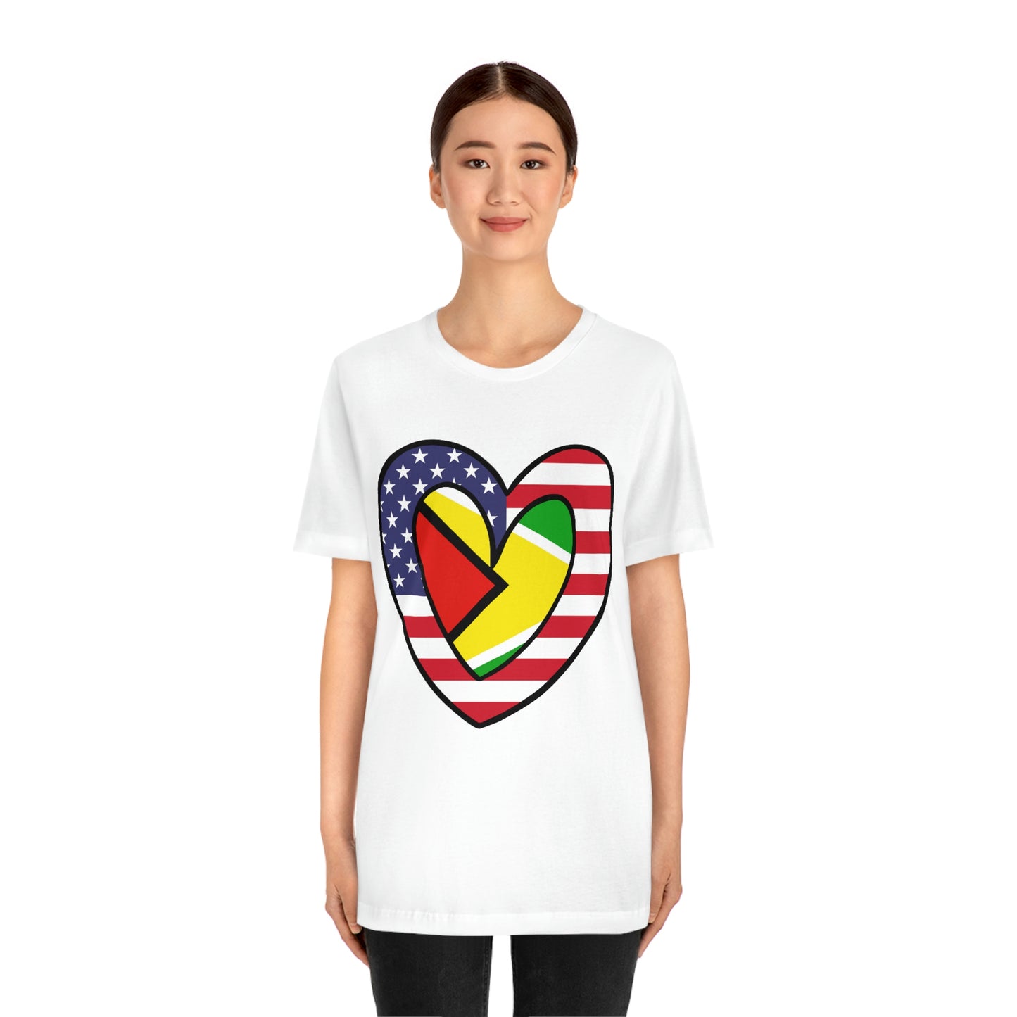 Guyanese American Heart Valentines Day Gift Tee Shirt | Half Guyana USA Flag T-Shirt