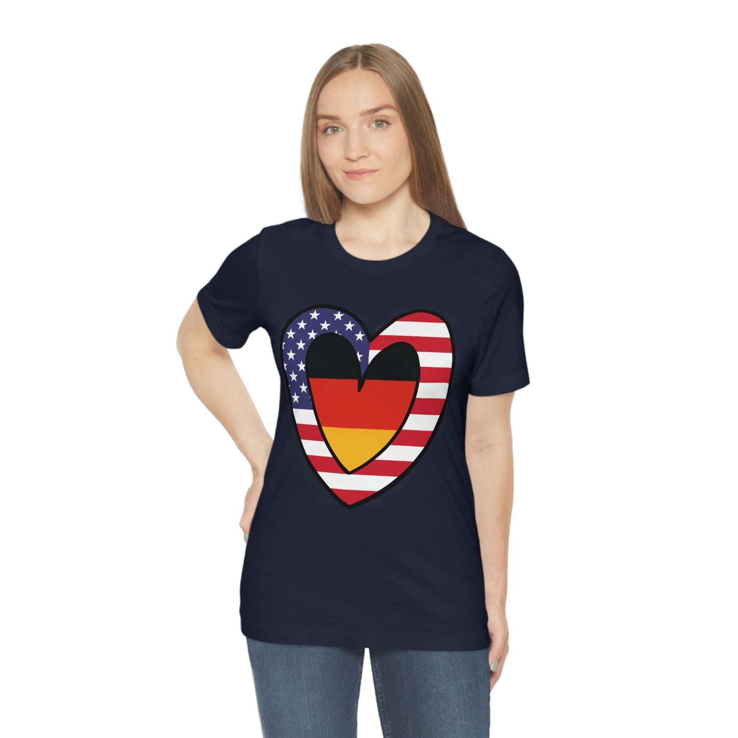 German American Heart Valentines Day Gift Tee Shirt | Half Germany USA Flag T-Shirt