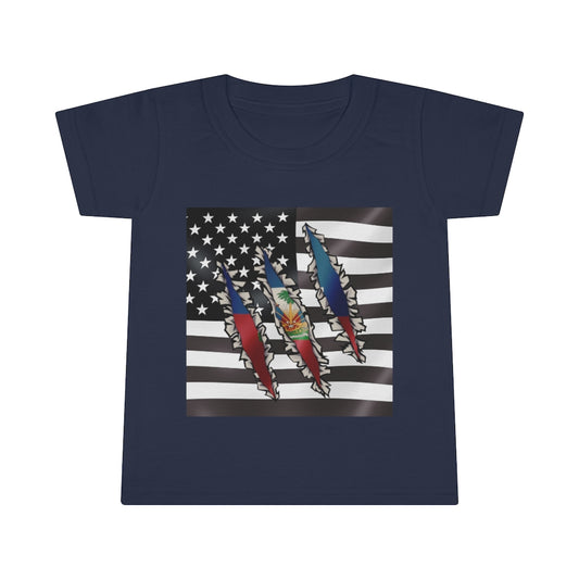 Toddler Haitian American Flag T-Shirt | Haiti Ayiti USA Boy Girl Clothes