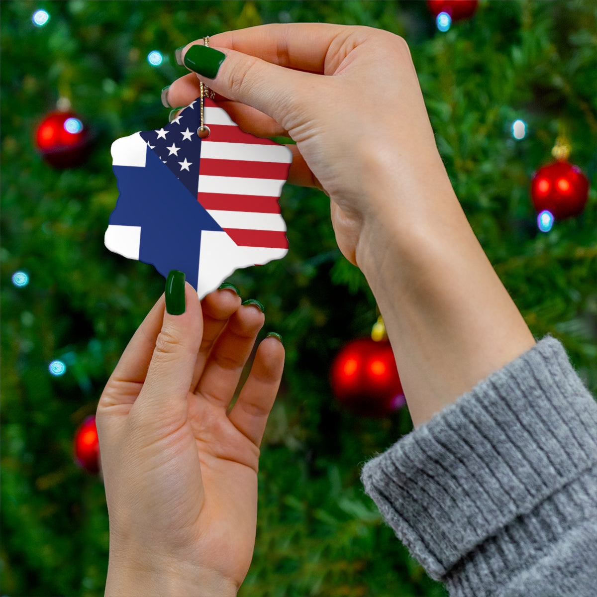 Finnish American Flag Ceramic Ornaments | Finland USA Holiday Christmas Tree