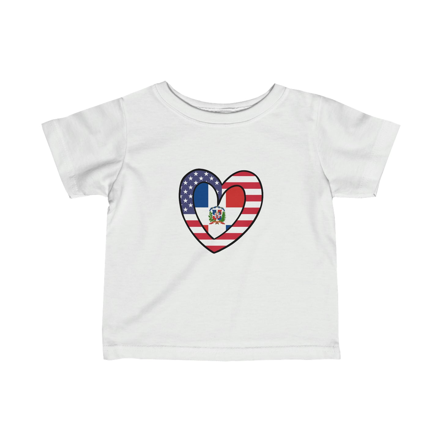 Infant Dominican Republic American Heart Valentines Day Gift Half Dominicano USA Flag Toddler Tee Shirt