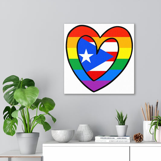 Puerto Rican Rainbow Flag Heart Canvas Gallery Wraps | Puerto Rico