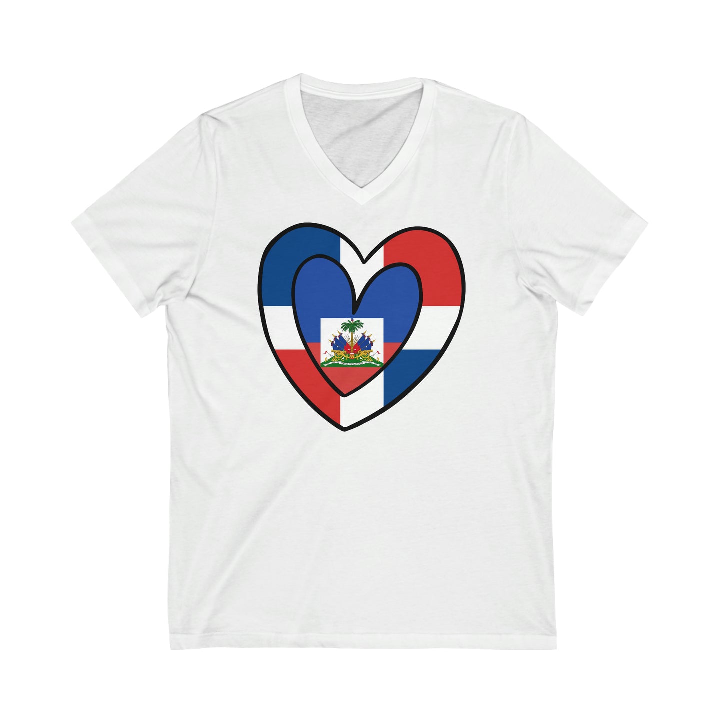 Dominican Haitian Flag Inner Heart DR Republic Haiti  V-Neck T-Shirt | Unisex Vee Shirt