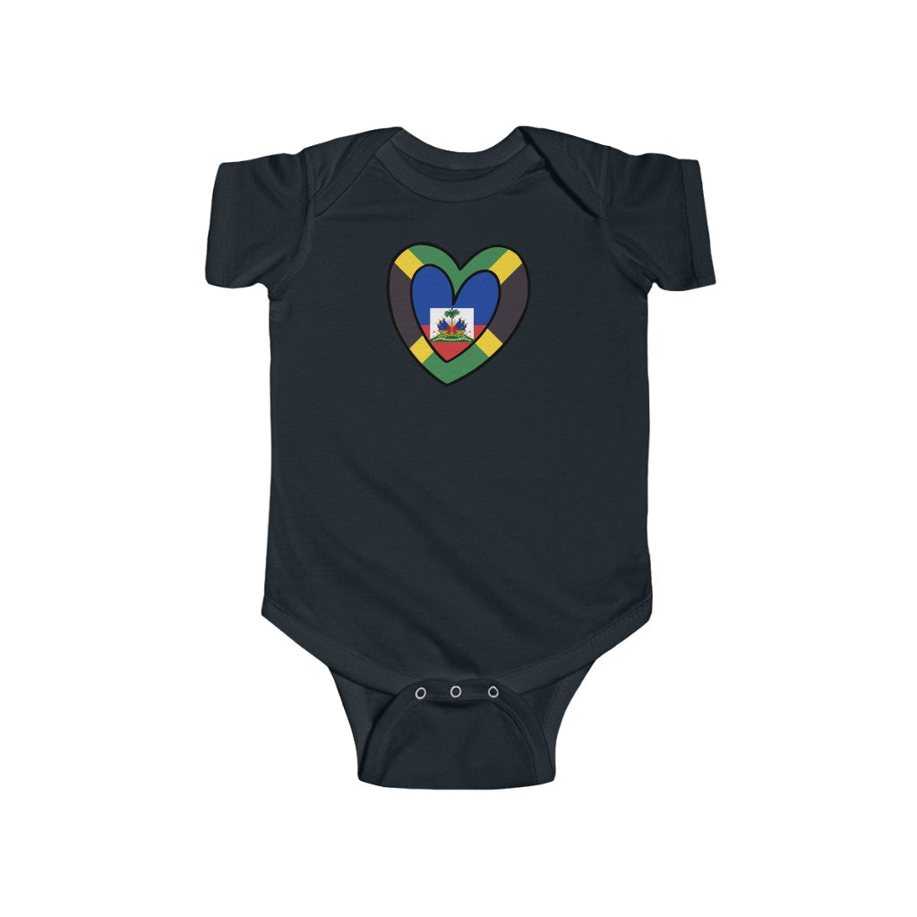 Baby Jamaican Haitian Flag Inner Heart Bodysuit | Unisex Jamaica Haiti