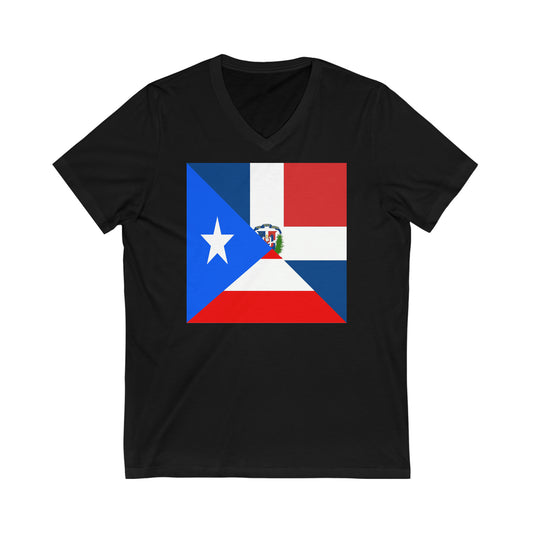 Puerto Rican Dominican Republic Flag Half PR DR V-Neck T-Shirt | Unisex Vee Shirt