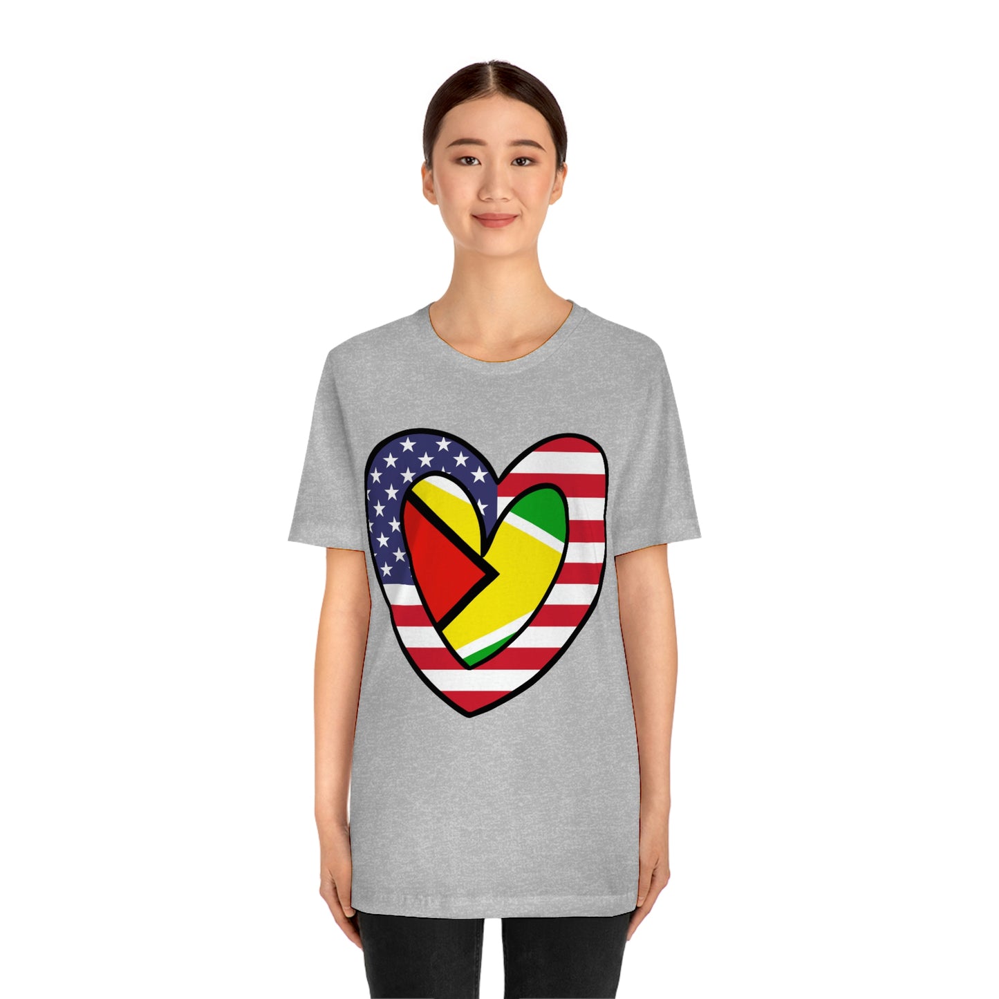 Guyanese American Heart Valentines Day Gift Tee Shirt | Half Guyana USA Flag T-Shirt