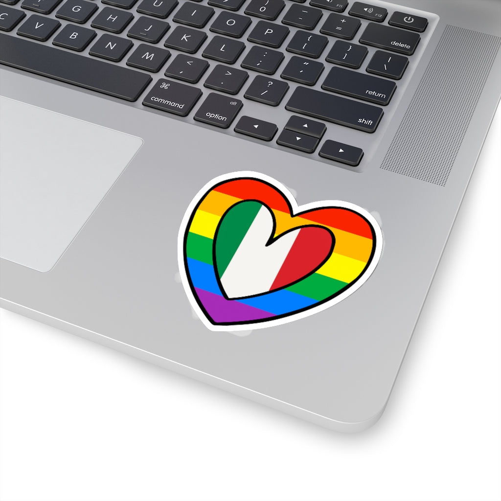 Italian Pride Rainbow Flag Heart Sticker | Italy Pride Month Accessory