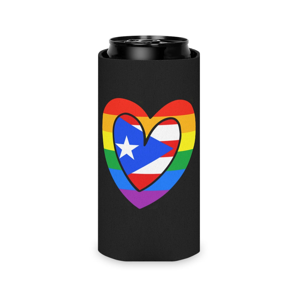 Puerto Rican Pride Rainbow Flag Heart Can Cooler | Puerto Rico Pride Month Accessory