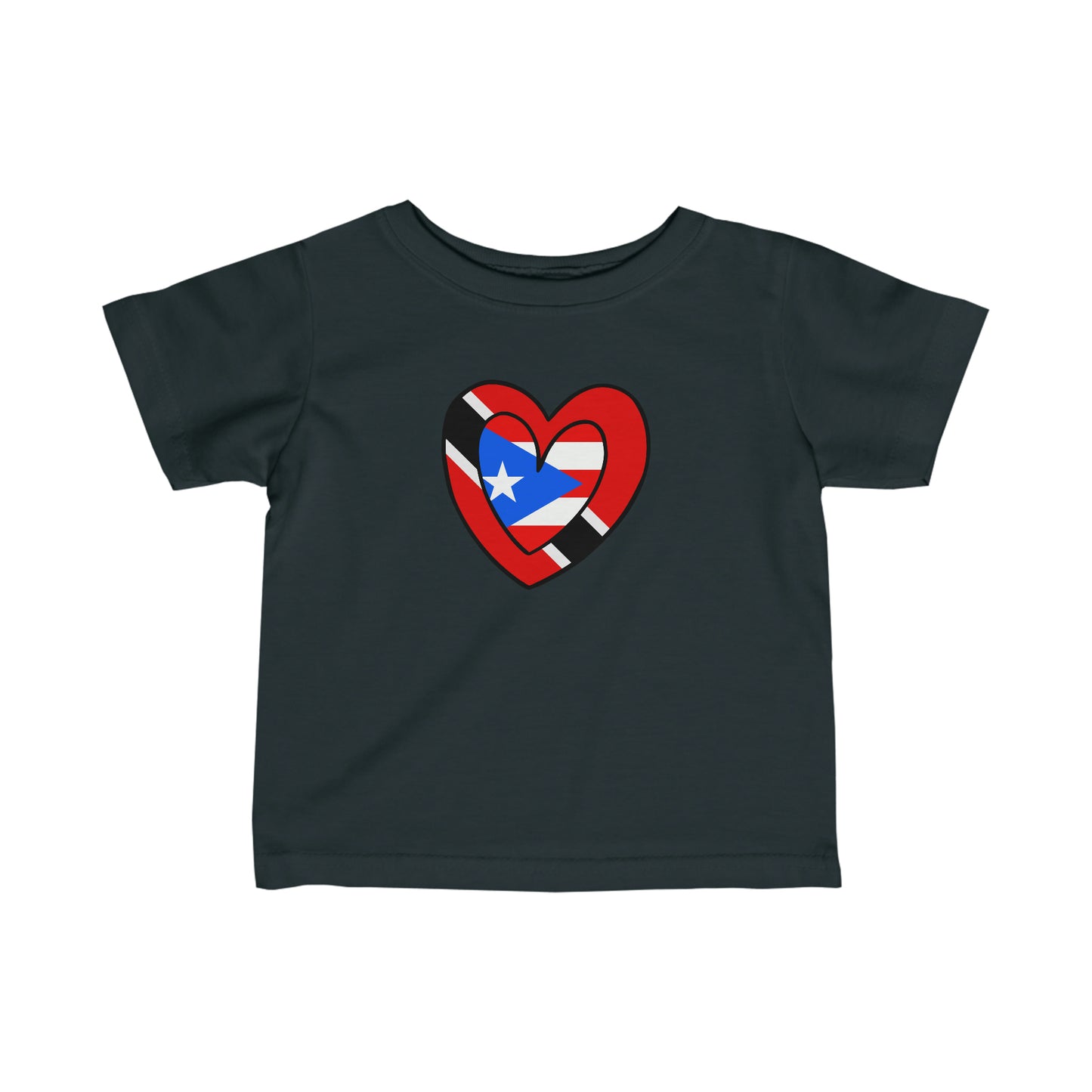 Infant Puerto Rican Trini Heart Valentines Day Gift Half PR Trinidad Flag Toddler Tee Shirt