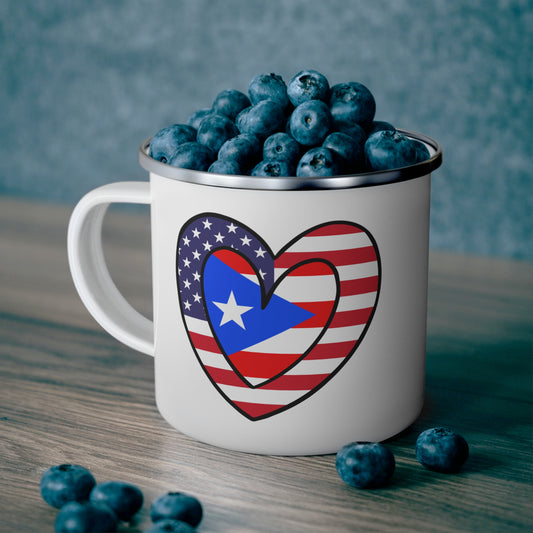 Puerto Rican American Heart Valentines Day Gift Half Boricua PR USA Flag 12oz Enamel Mug