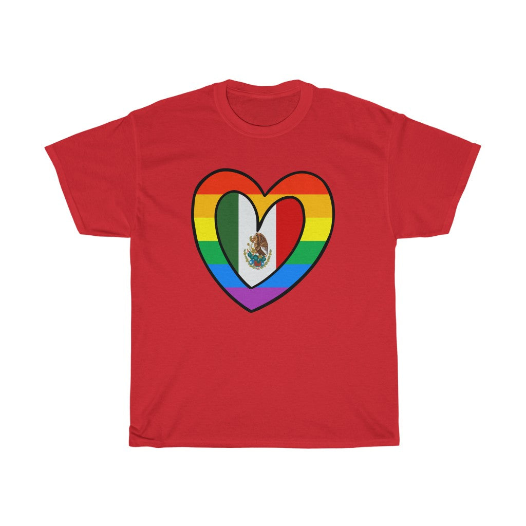 Mexican Rainbow Flag Heart T-Shirt | Unisex Mexico Pride Month Tee