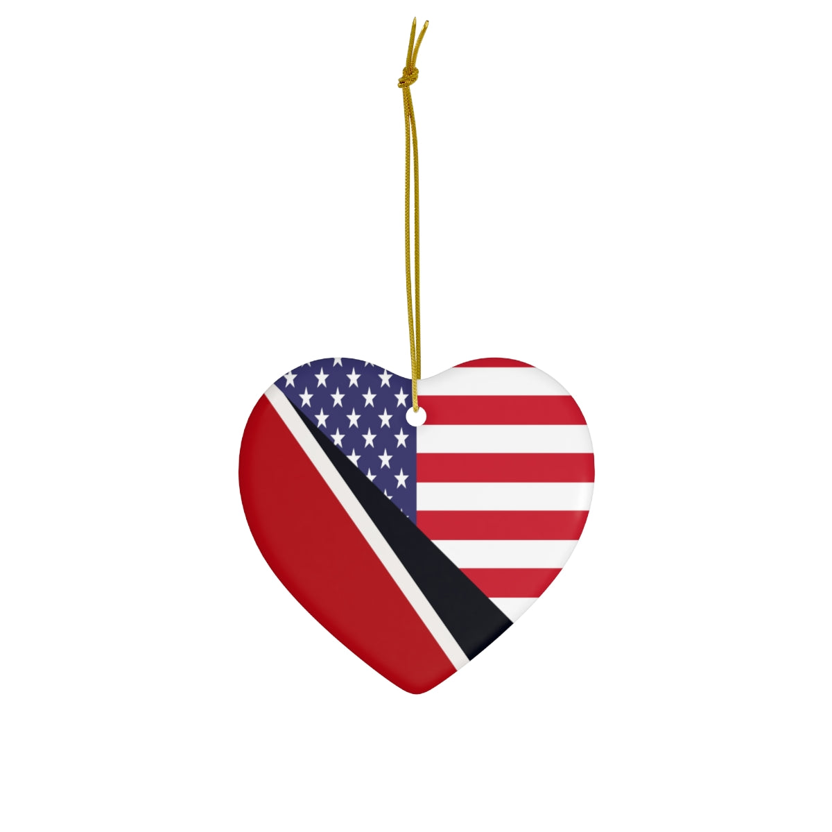 Trini American Flag Ceramic Ornaments | Trinidad USA Holiday Christmas Tree