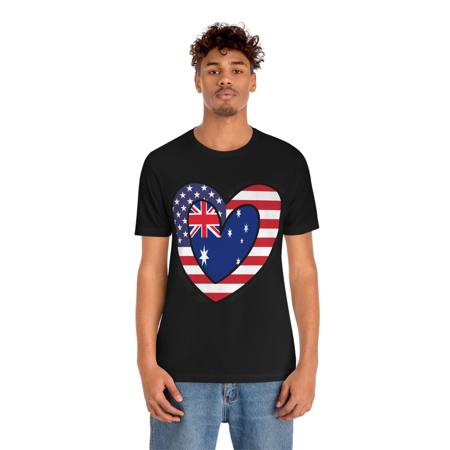 Australian American Heart Valentines Day Gift Tee Shirt | Half Australia USA Flag T-Shirt