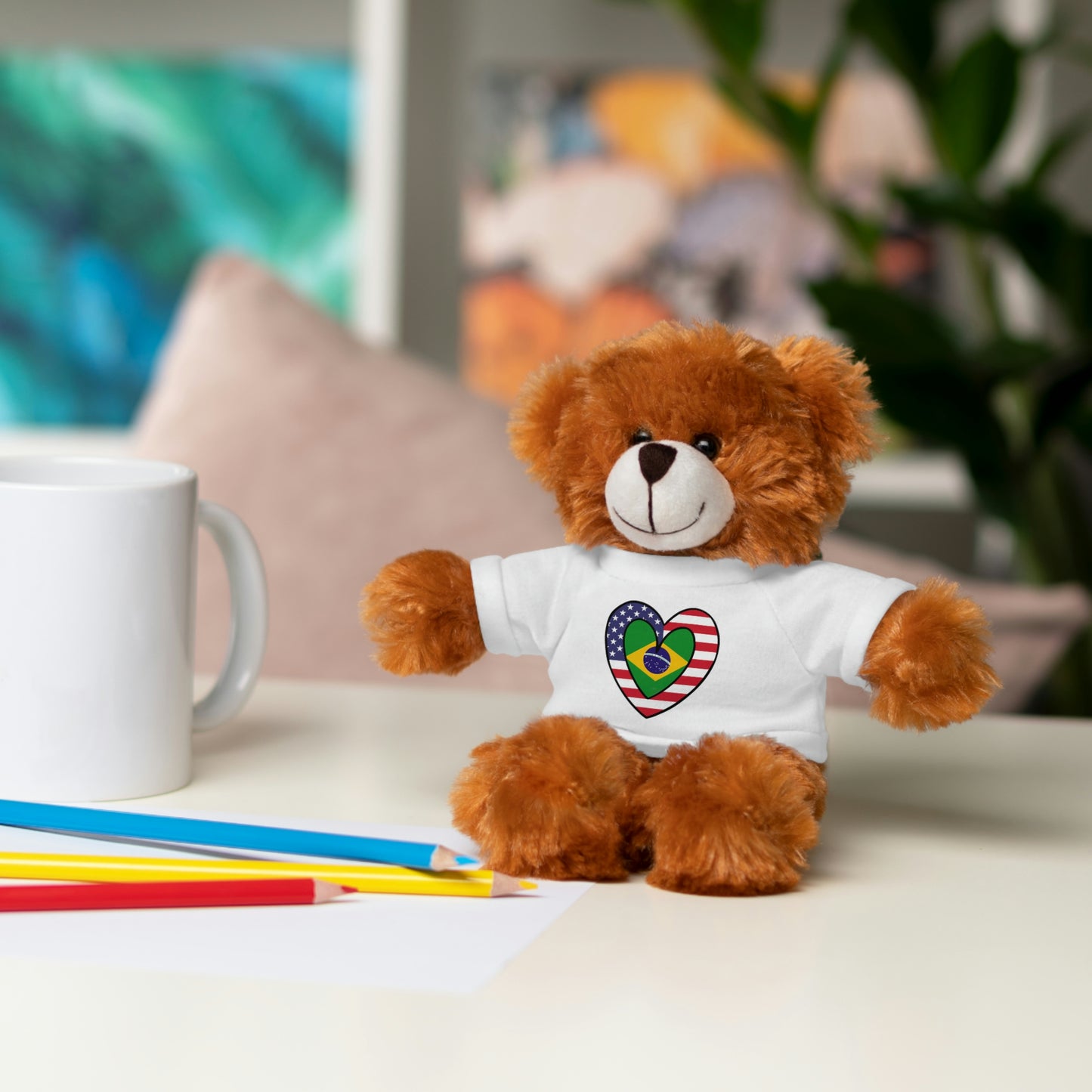 Brazilian American Valentines Day Gift Stuffed Animal |  Brazil USA Flag Toy