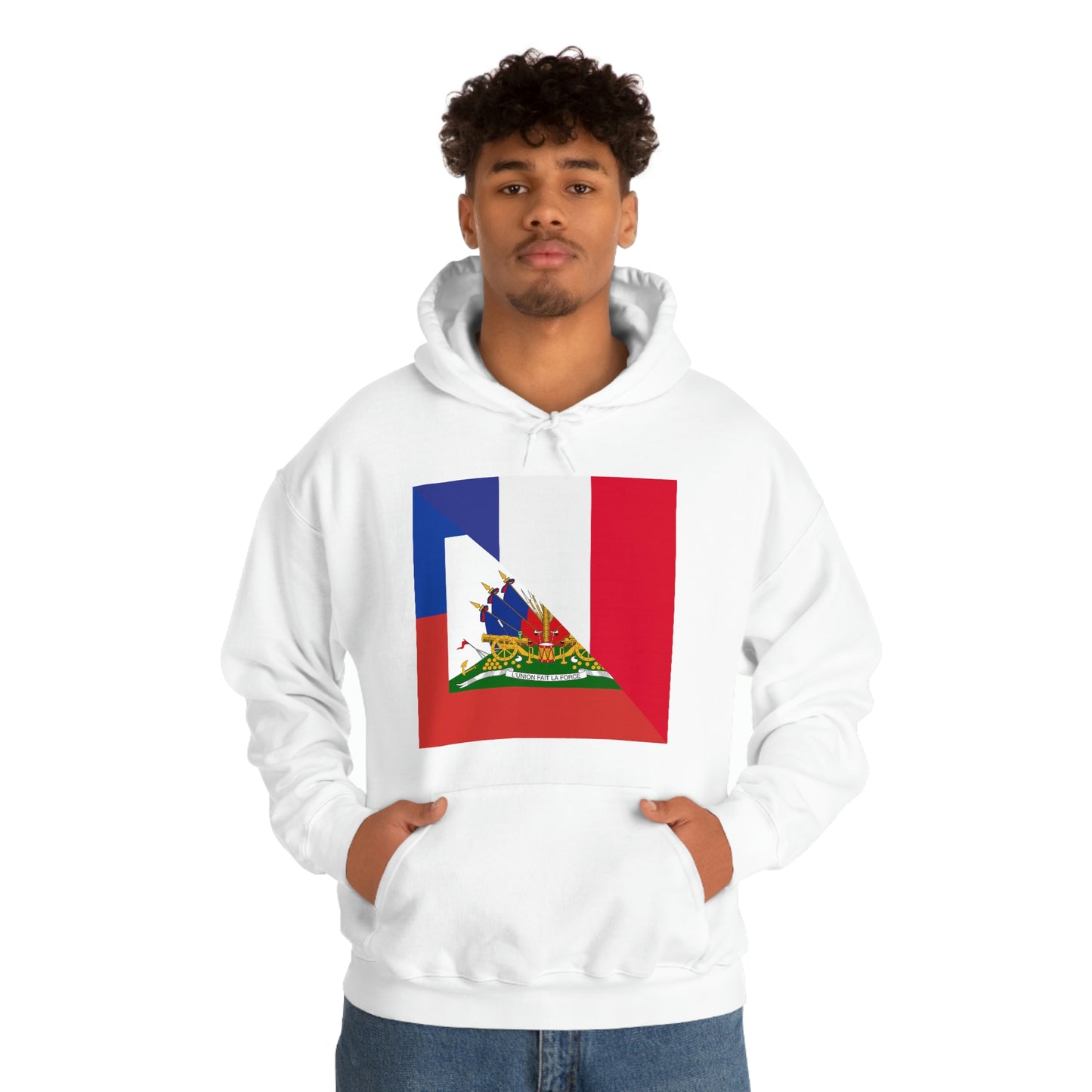 Haitian French Flag Half Haiti France Hoodie | Unisex Pullover Hooded Sweatshirt