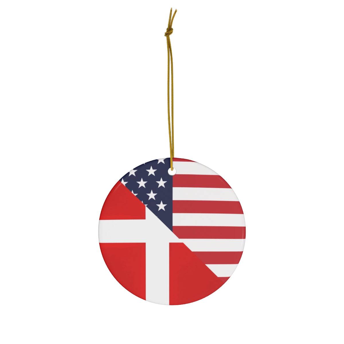 Danish American Flag Ceramic Ornaments | Denmark USA Holiday Christmas Tree