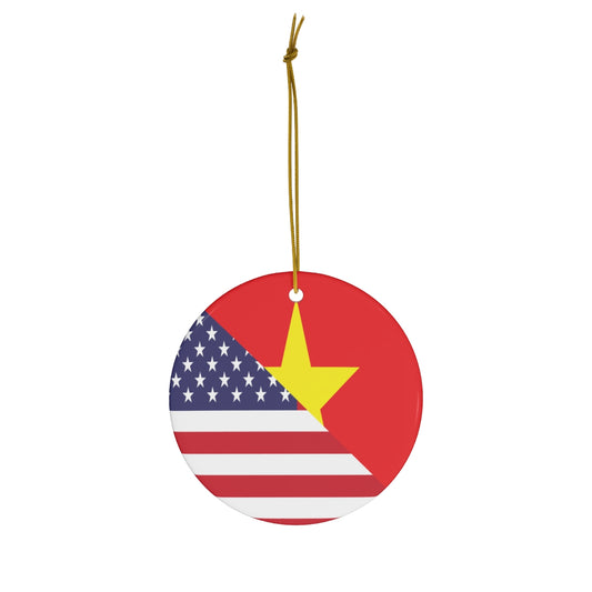 Vietnamese American Flag Ceramic Ornaments | Vietnam USA Holiday Christmas Tree