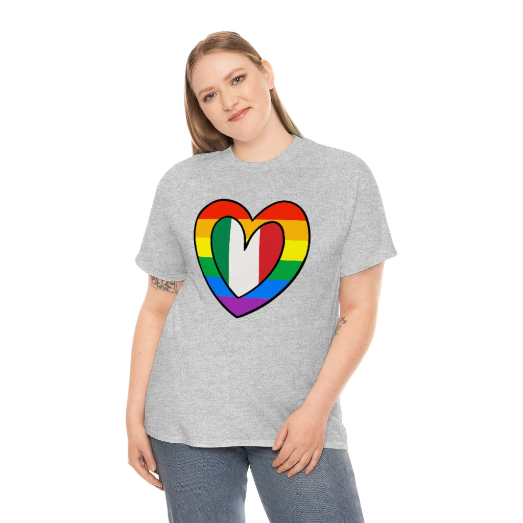 Italian Rainbow Flag Heart T-Shirt | Unisex Italy Pride Month Tee