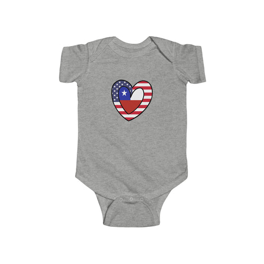 Chilean American Heart Valentines Day Gift Half Chile USA Flag Baby Bodysuit | Newborn Boy Girl