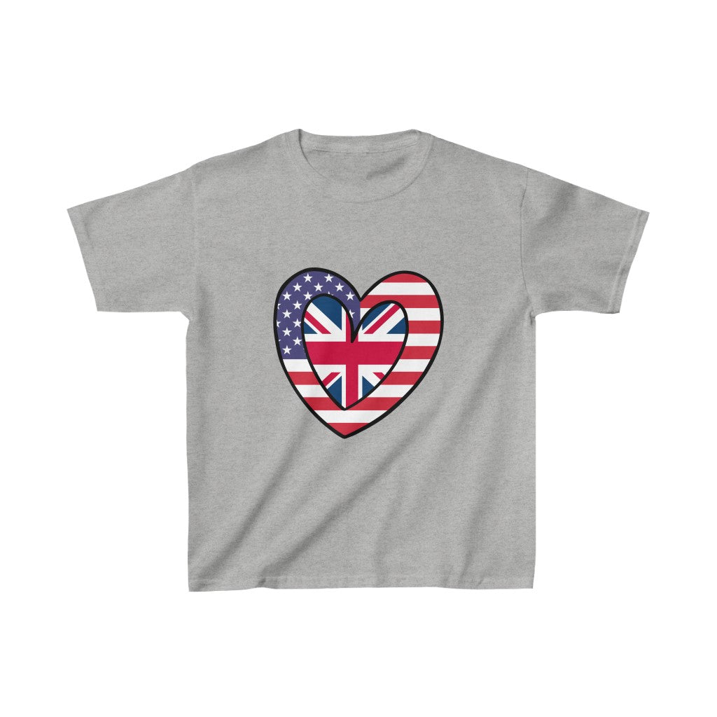 Kids American UK Flag Inner Heart USA United Kingdom T-Shirt | Unisex Tee Shirt