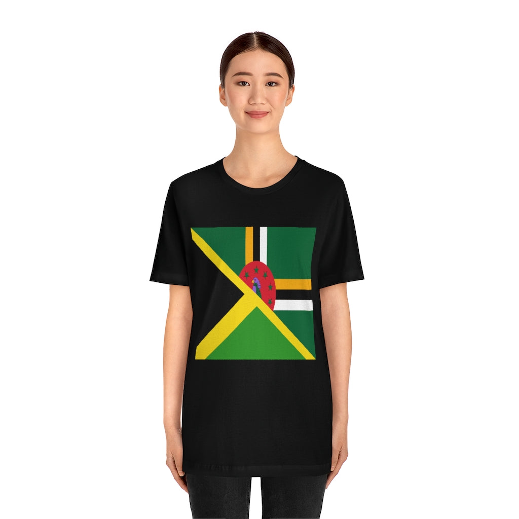 Half Dominican Jamaican Flag Tee | Dominica Jamaica Men Women Shirt