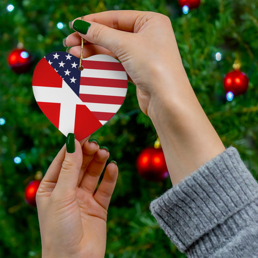 Danish American Flag Ceramic Ornaments | Denmark USA Holiday Christmas Tree