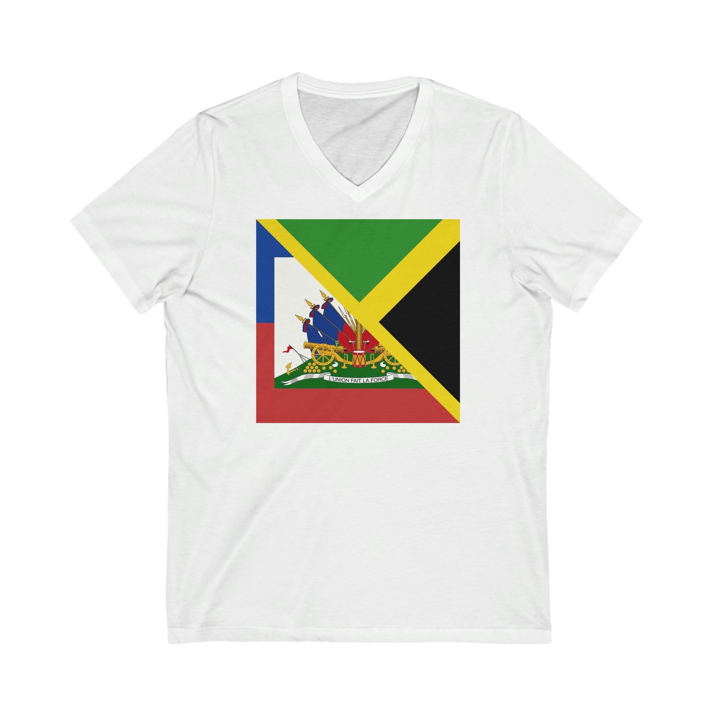 Haitian Jamaican Flag | Half Jamaica Haiti V-Neck T-Shirt | Unisex Vee Shirt