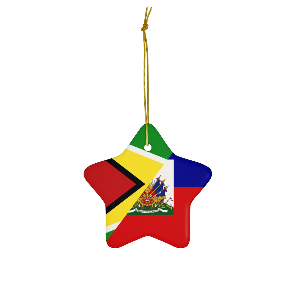 Haitian Guyanese Flag Ceramic Ornaments | Half Guyana Haiti Christmas Tree