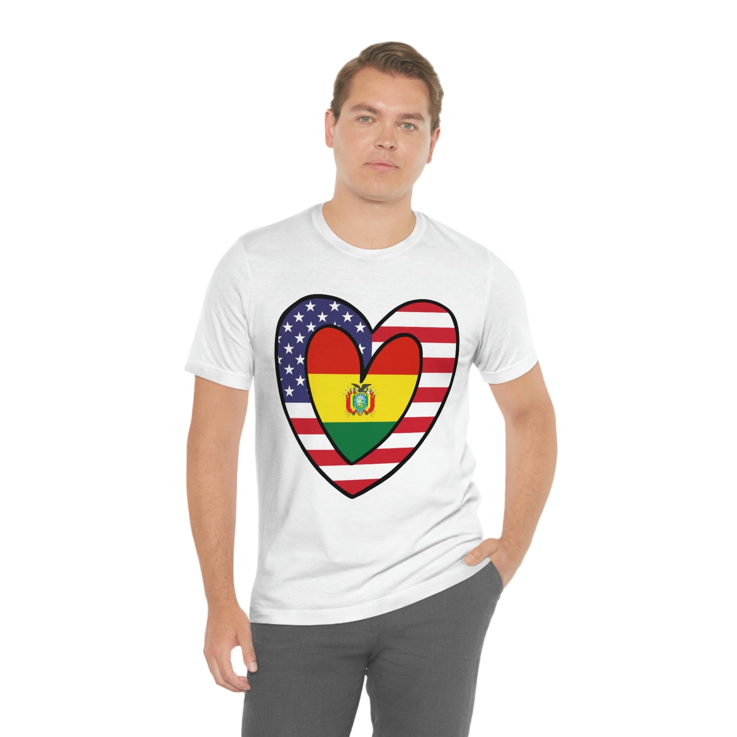 Bolivian American Heart Valentines Day Gift Tee Shirt | Half Bolivia USA Flag T-Shirt