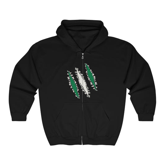 Slashed Nigeria Flag | Nigeria Zip Hoodie | Hooded Sweatshirt