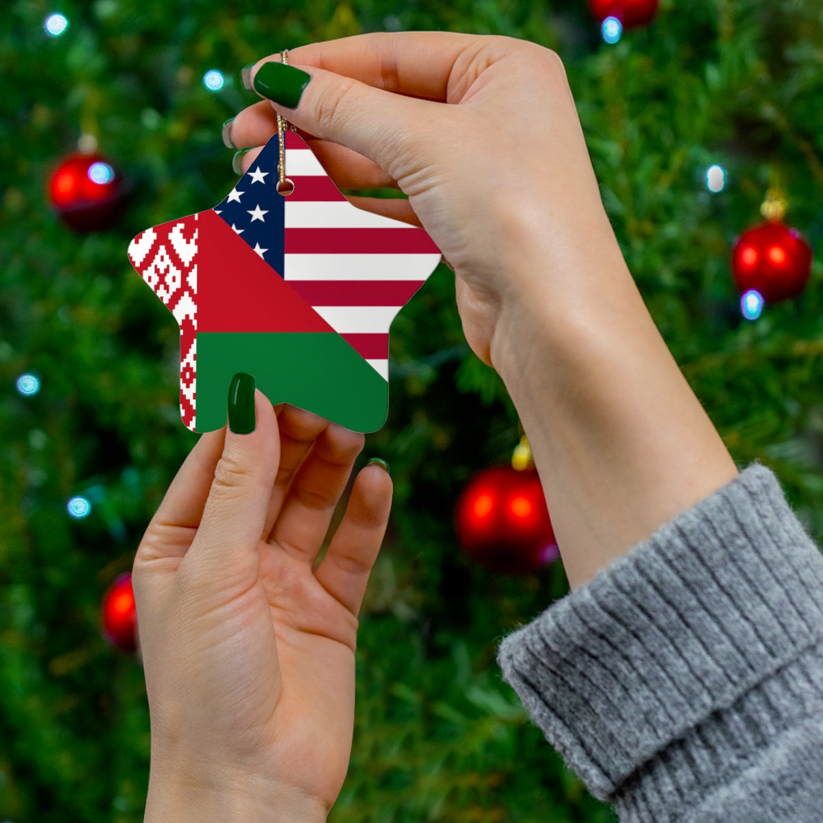 Belarus American Flag Ceramic Ornaments | Belarusian USA Christmas Tree