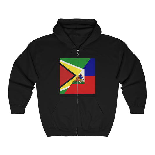 Guyanese Haitian Flag | Half Guyana Haiti Flag Zip Hoodie | Hooded Sweatshirt