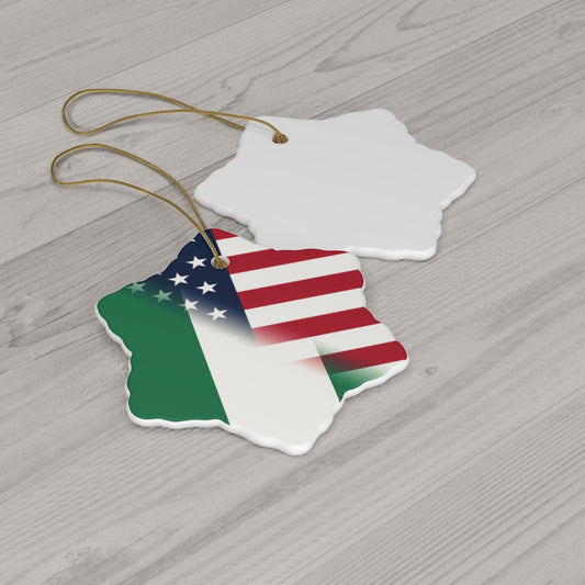 Nigerian American Flag Ceramic Ornaments | Half Nigeria Naija USA Christmas Tree