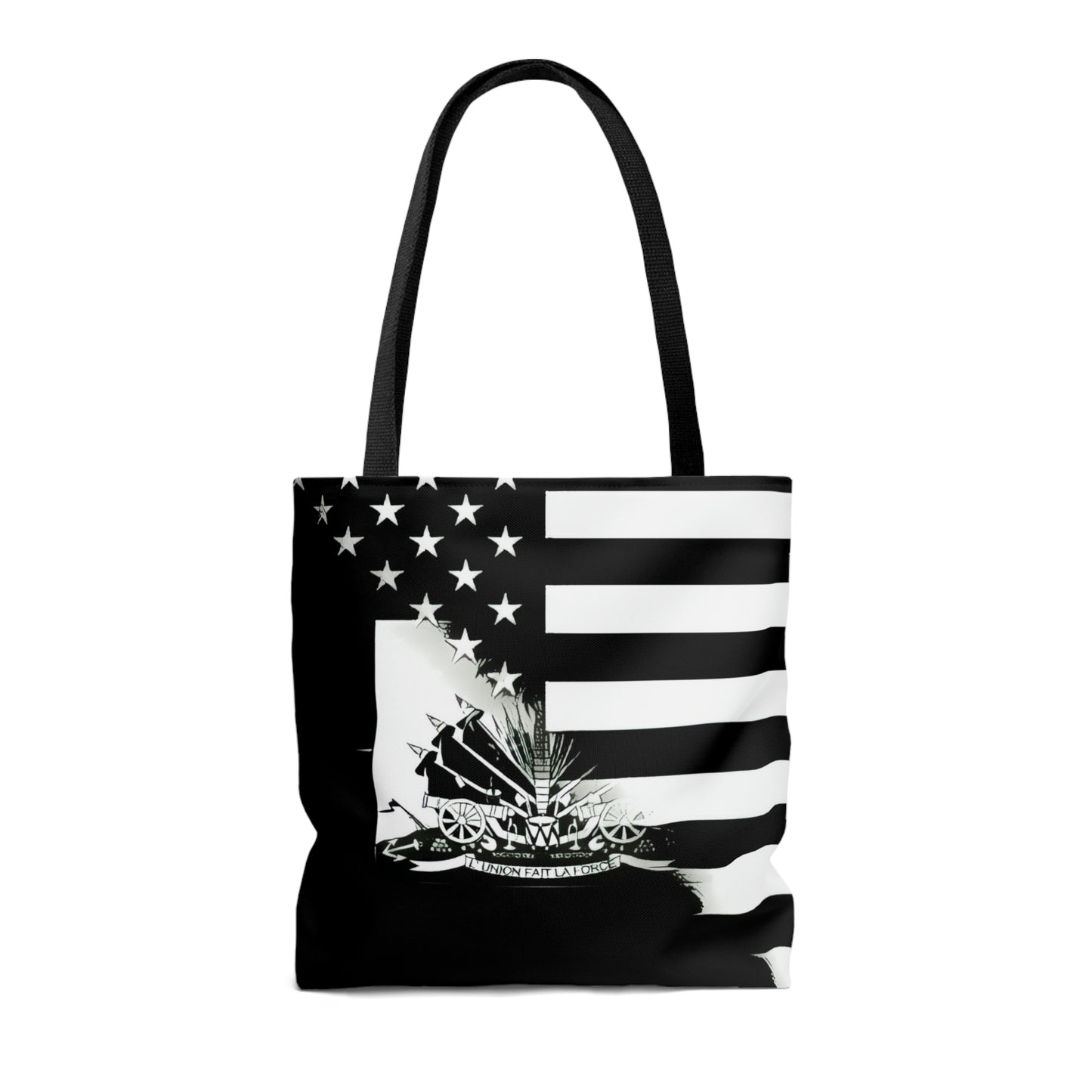 Black And White Haitian American Flag | Haiti USA Tote Bag | Shoulder Bag