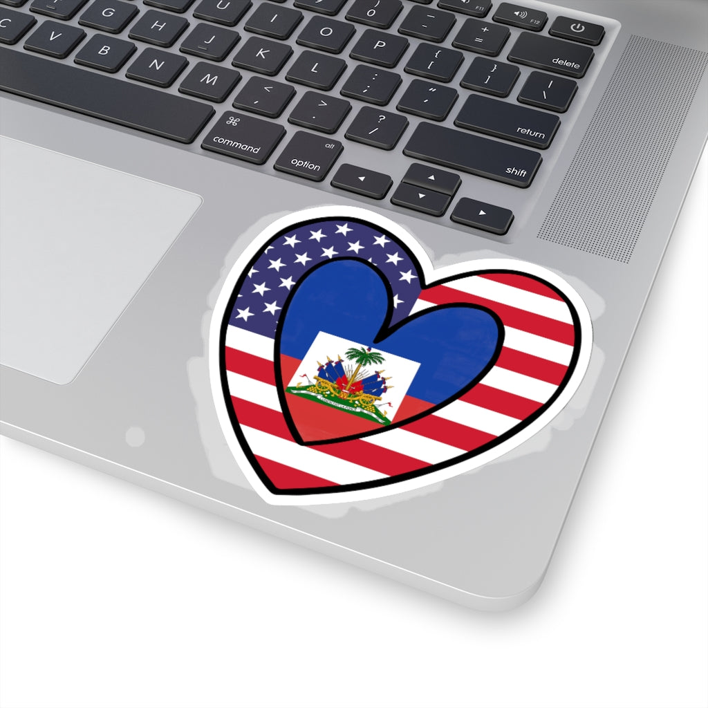 American Haitian Flag Inner Heart Sticker | USA Haiti Accessory