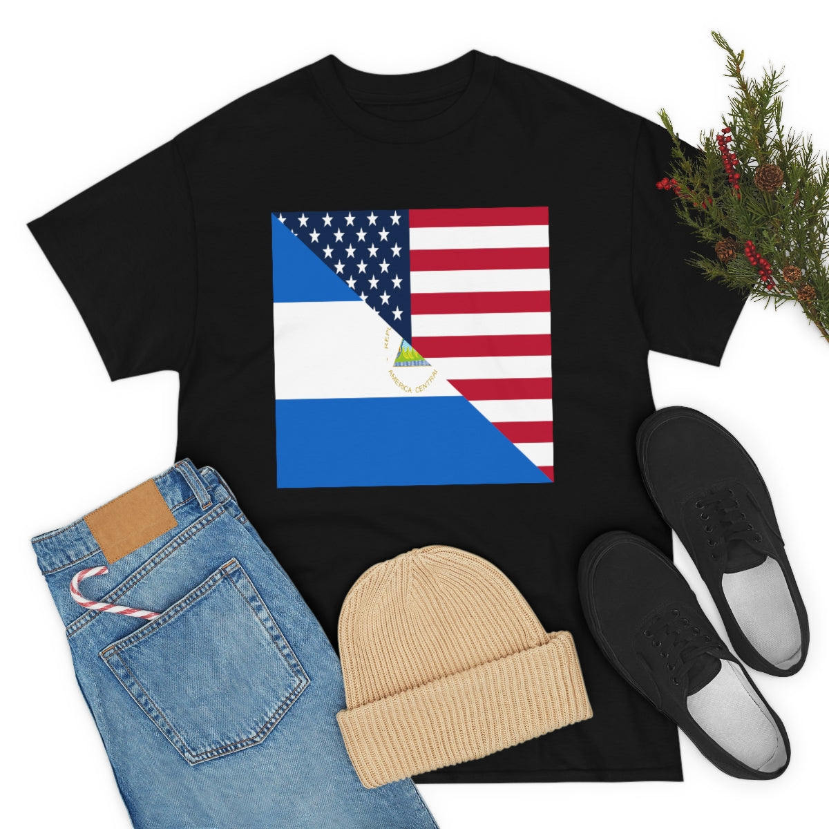 Nicaraguan American Flag Half Nicaragua USA T-Shirt | Unisex Tee Shirt