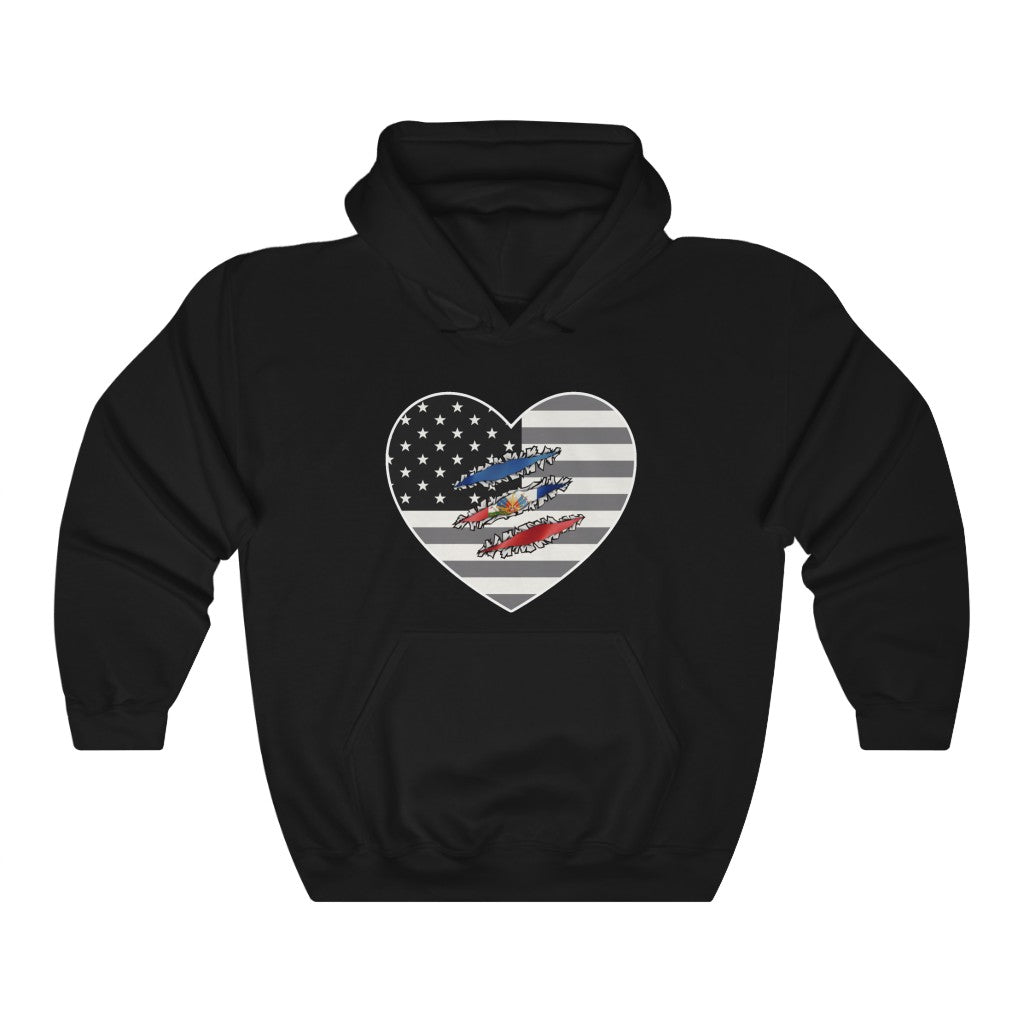 Haitian American At Heart Flag Hoodie  | Haiti USA Men Women Pullover